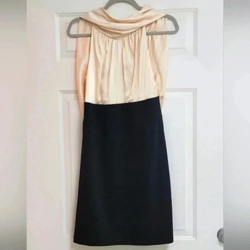 BCBG MAXAZRIA SILK BLACK AND BEIGE COCKTAIL DRESS - Picture 1 of 9